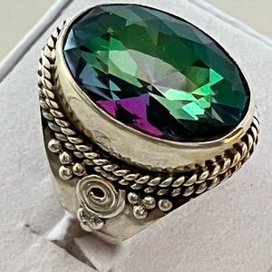 Sterling Silver Ring with Oval Green Mystic Topaz Size 6